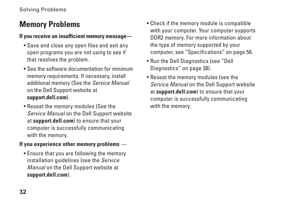 Memory problems | Dell Inspiron 1545 User Manual | Page 34 / 72