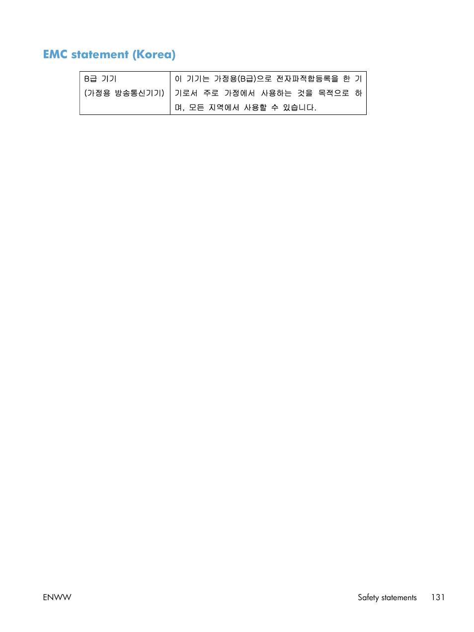Emc statement (korea) | HP Laserjet p1606dn User Manual | Page 143 / 152