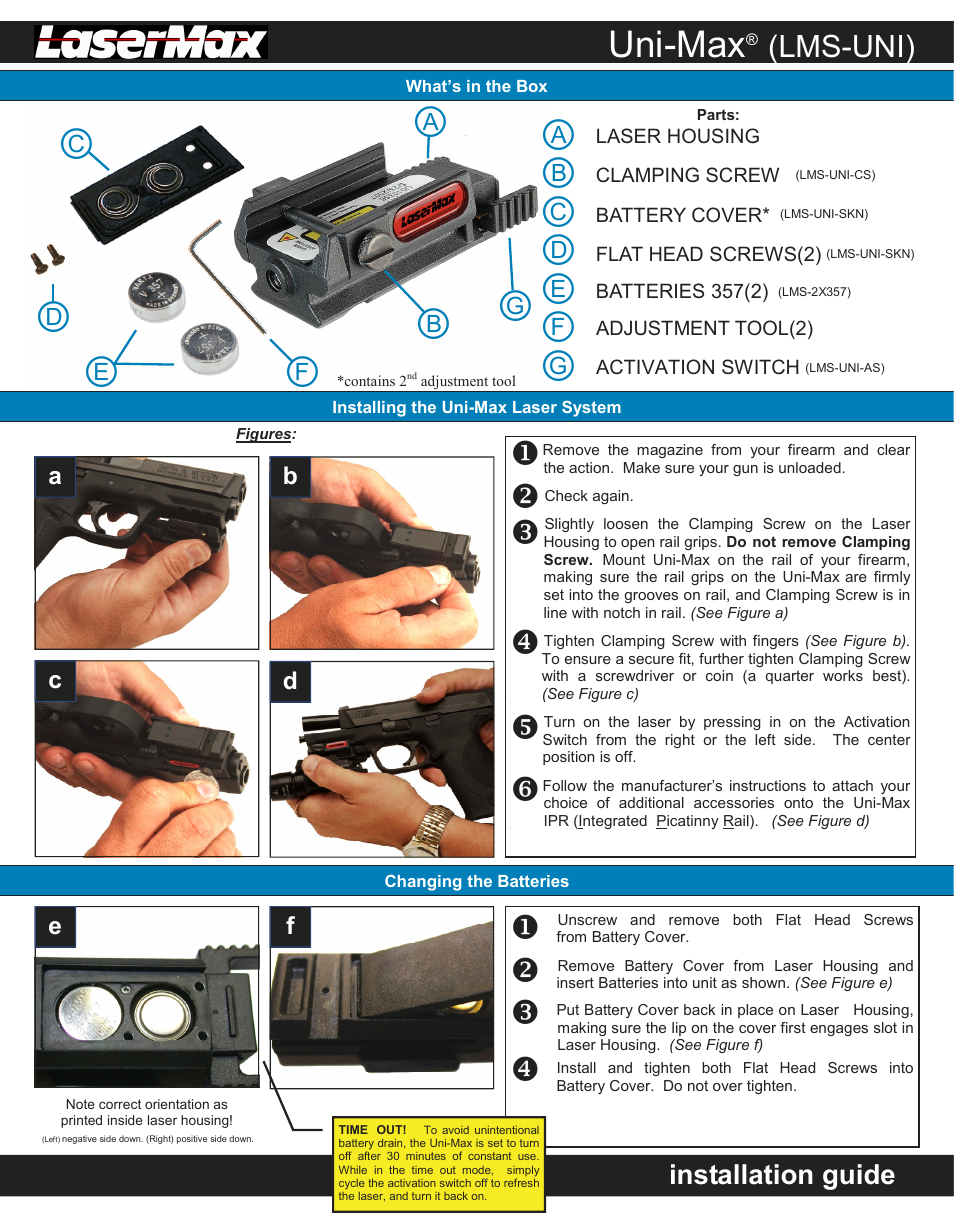 LaserMax LMS-UNI-MAX RED User Manual | 2 pages