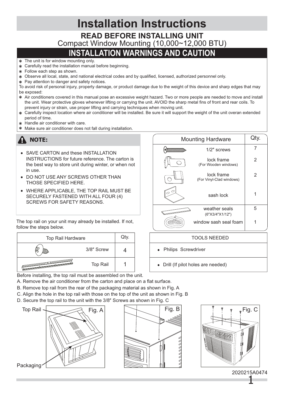 FRIGIDAIRE FRA123CV1 User Manual | 4 pages