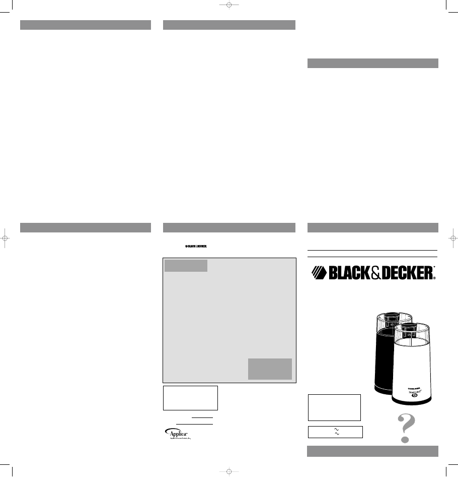 Black & Decker SMARTGRIND CBG5 User Manual | 2 pages