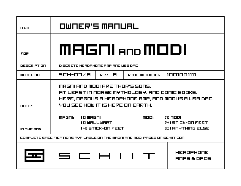 Schiit Modi User Manual | 3 pages