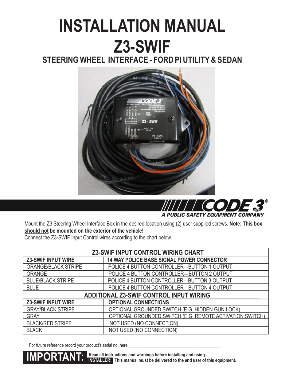 Code 3 Z3 SWIF User Manual | 4 pages