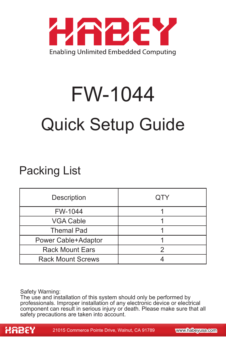 Habey FW-1044 User Manual | 4 pages