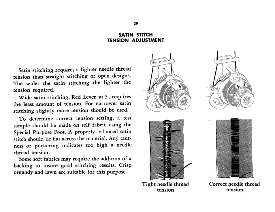 Satin stitch tensfon adjustment | SINGER 401A User Manual | Page 31 / 116