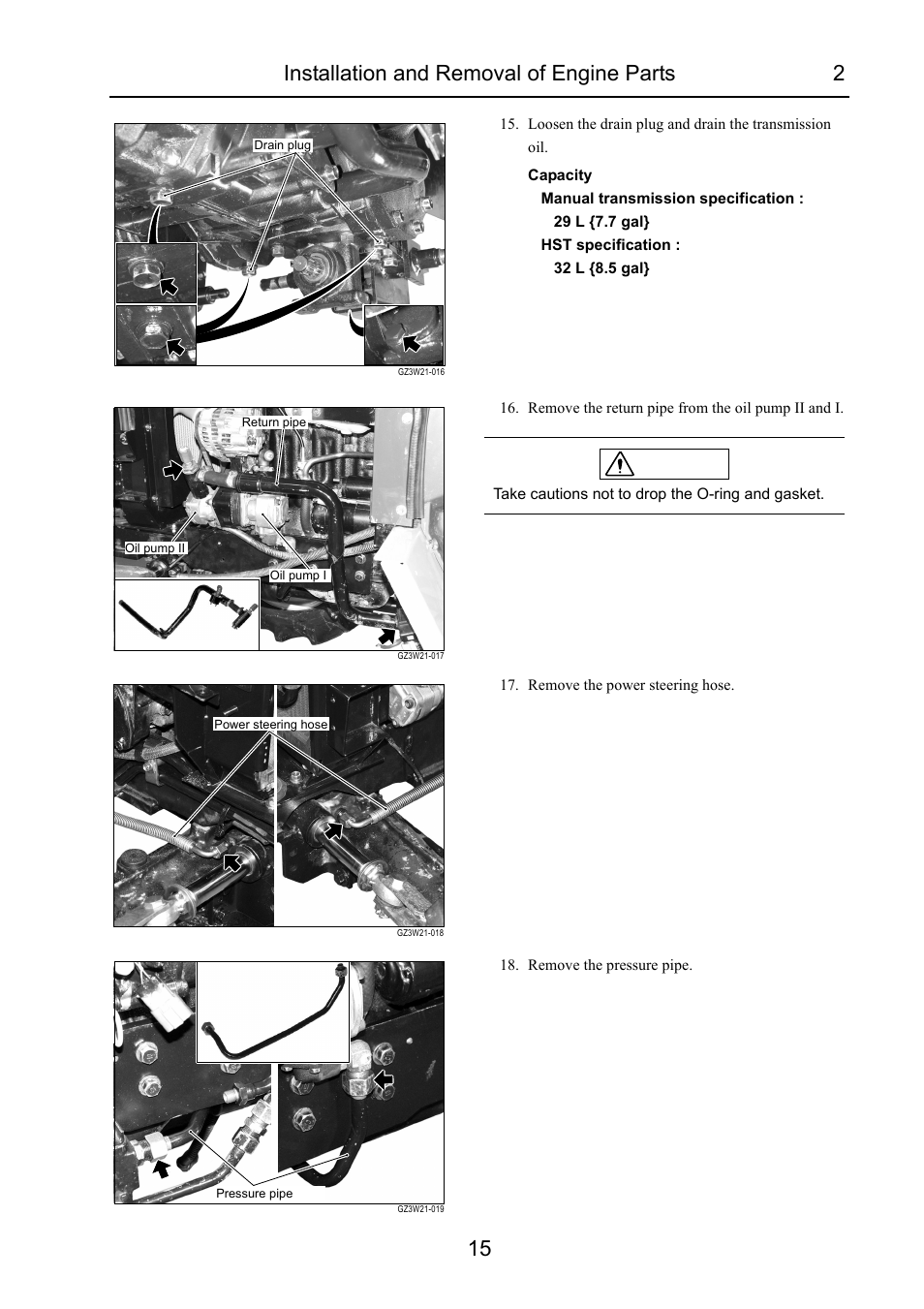 Installation and removal of engine parts 2 15, Caution | Cub Cadet 7532 User Manual | Page 55 / 232