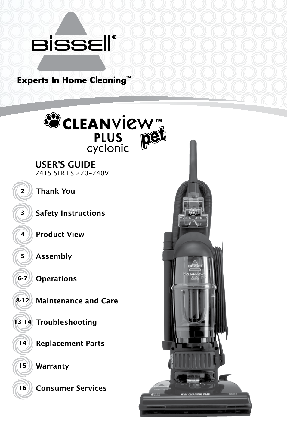Bissell CLEAN VIEW 74T5 User Manual | 16 pages