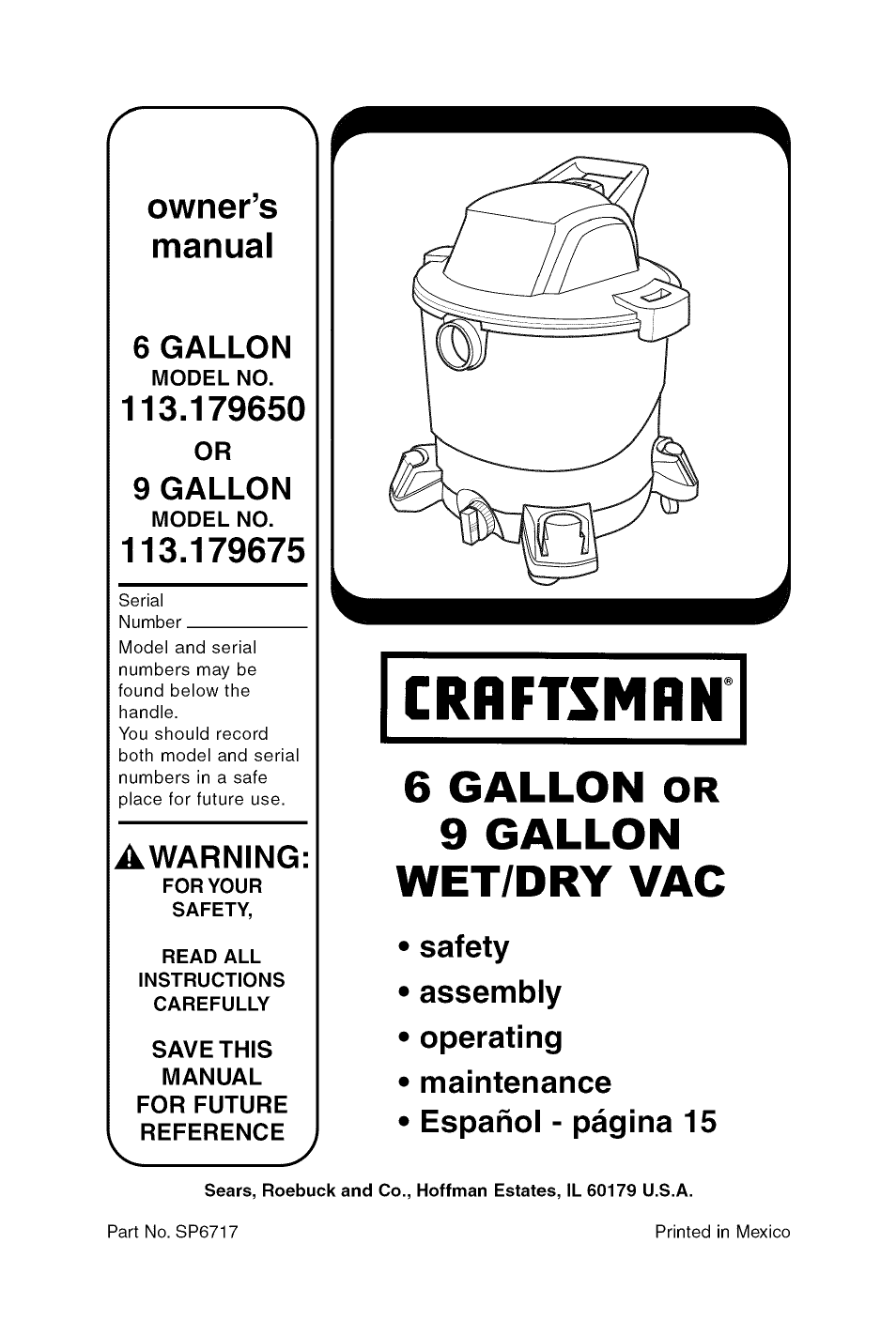 Craftsman 113.179650 User Manual | 28 pages