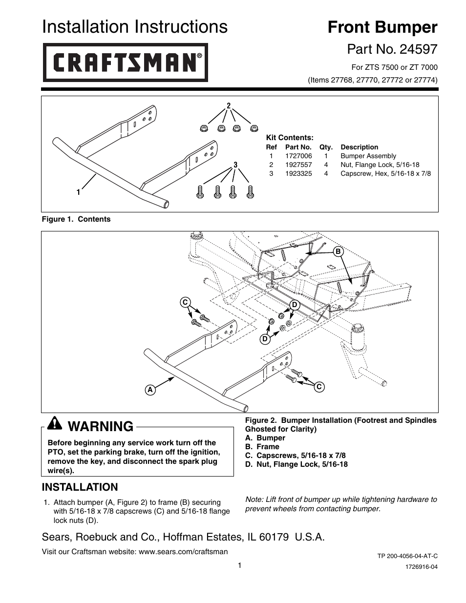 Craftsman 24597 User Manual | 1 page