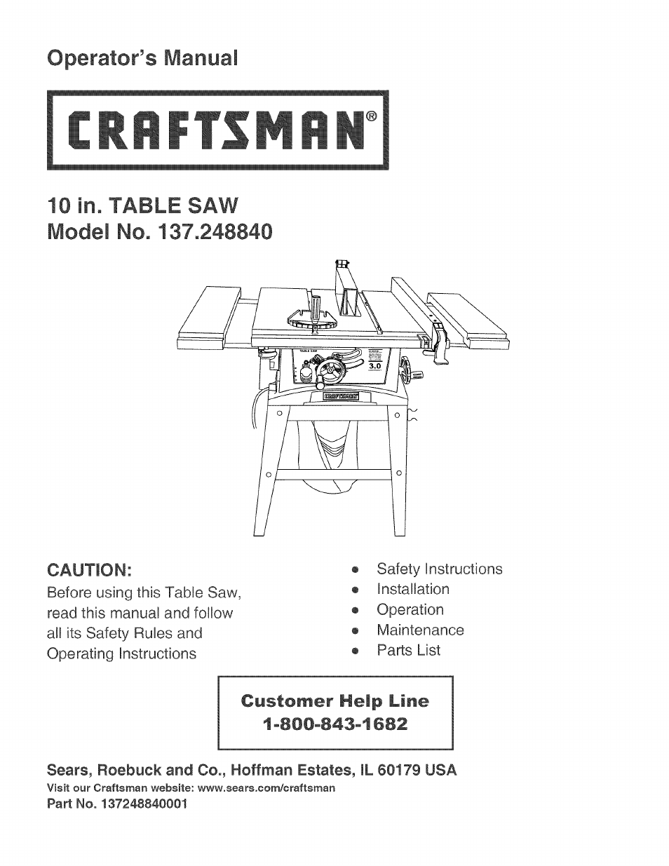 Craftsman 137.248840 User Manual | 30 pages