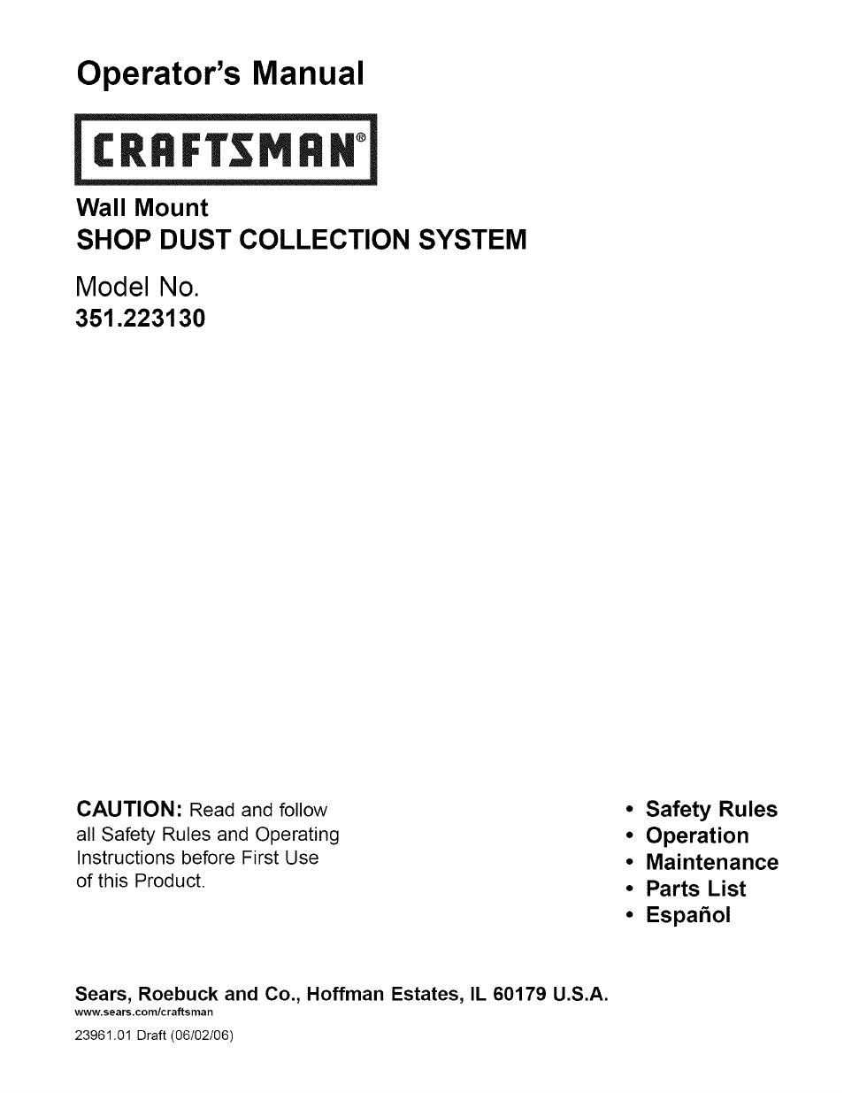 Craftsman 351.223130 User Manual | 8 pages