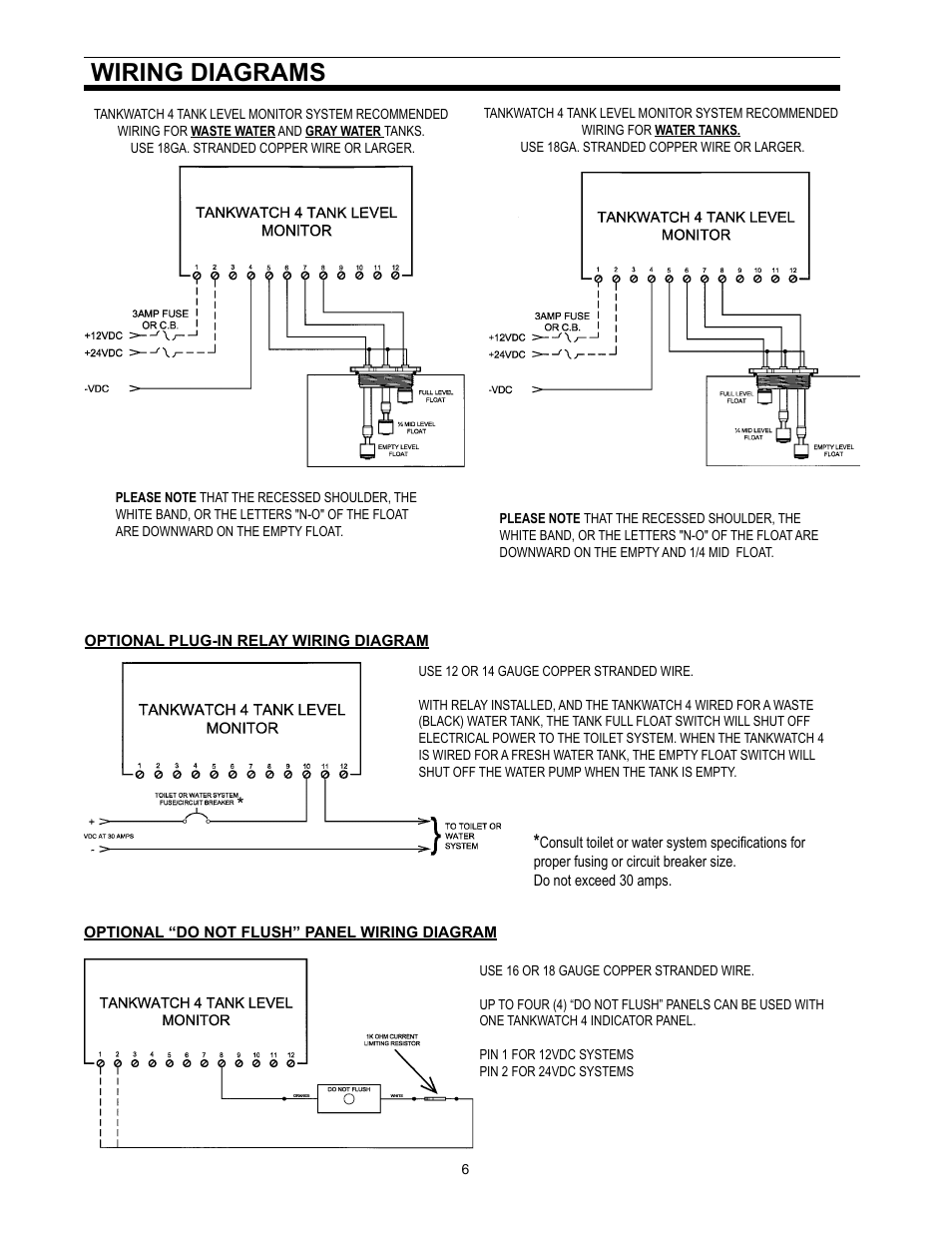 Wiring diagrams | SeaLand TankWatch 4 Level Monitoring System User Manual | Page 6 / 9