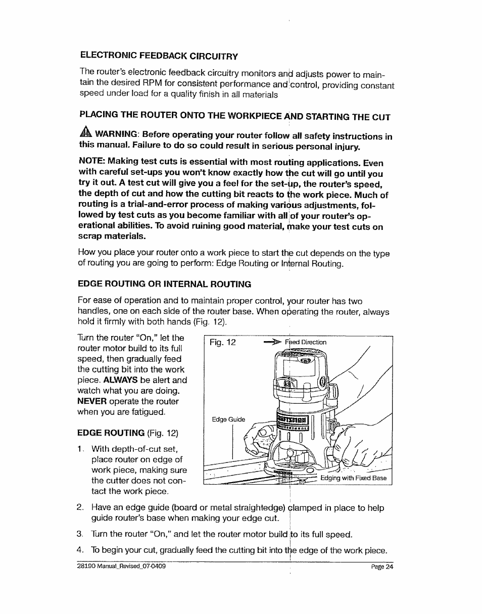 Electronic feedback circuitry, Edge routing or internal routing | Craftsman 320.28190 User Manual | Page 24 / 44