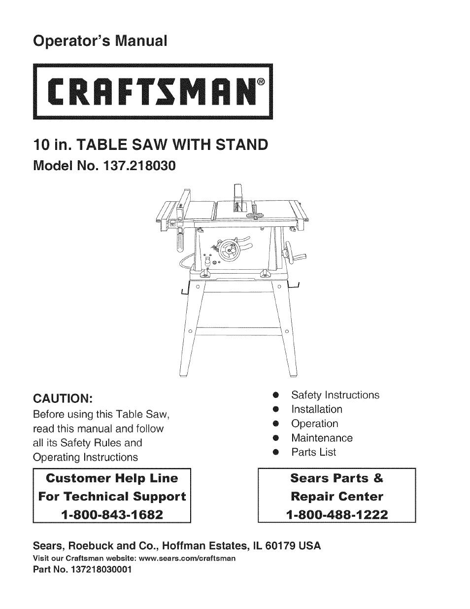 Craftsman 137.218030 User Manual | 30 pages