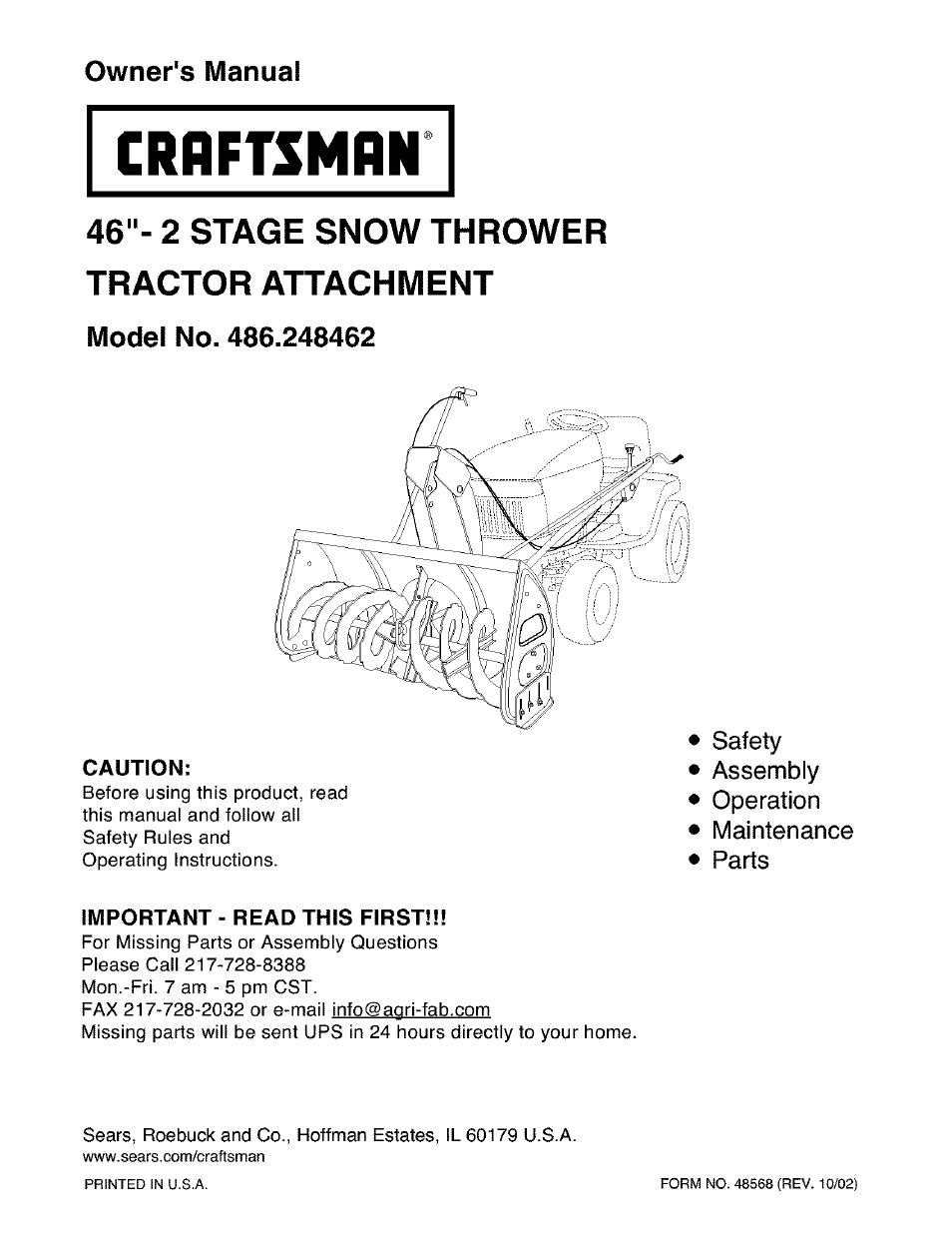 Craftsman 486.248462 User Manual | 24 pages