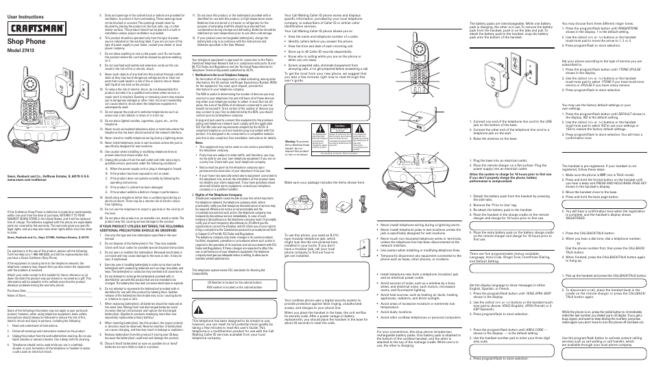Craftsman 27413 User Manual | 2 pages