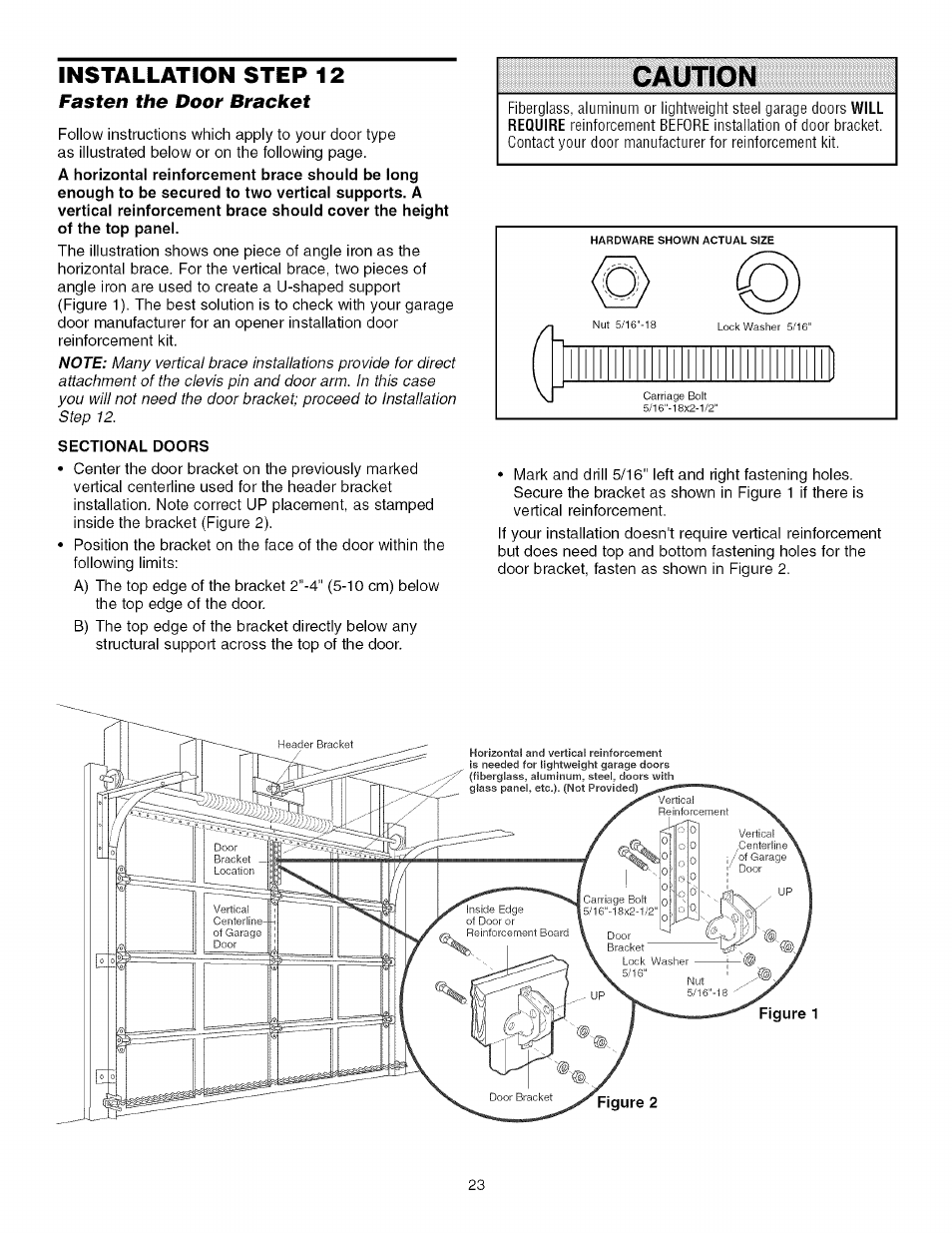 Sectional doors, Caution | Craftsman 139.53993D User Manual | Page 23 / 76