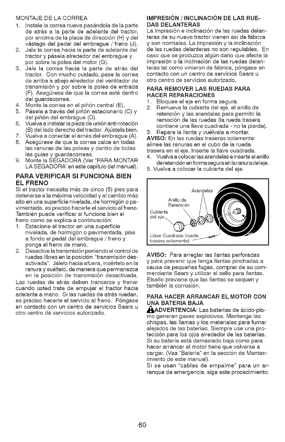 Para verificar si funciona bien el freno | Craftsman YS 4500 917.28990 User Manual | Page 60 / 68