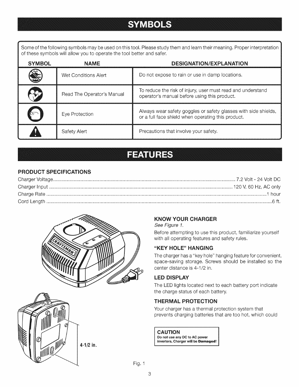 Symbols, Features | Craftsman 911041 User Manual | Page 3 / 6