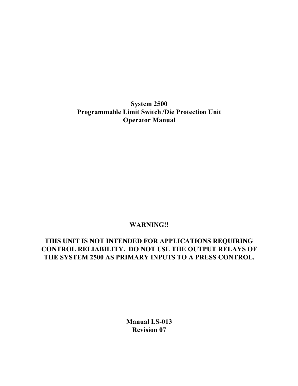 LINK Systems System 2500 PLS User Manual | 79 pages