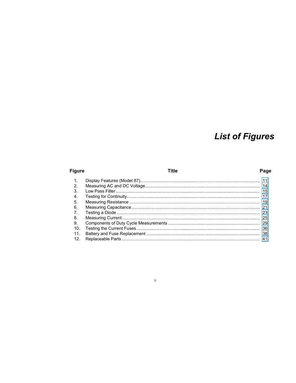 List of figures | Fluke 87 V User Manual | Page 7 / 60