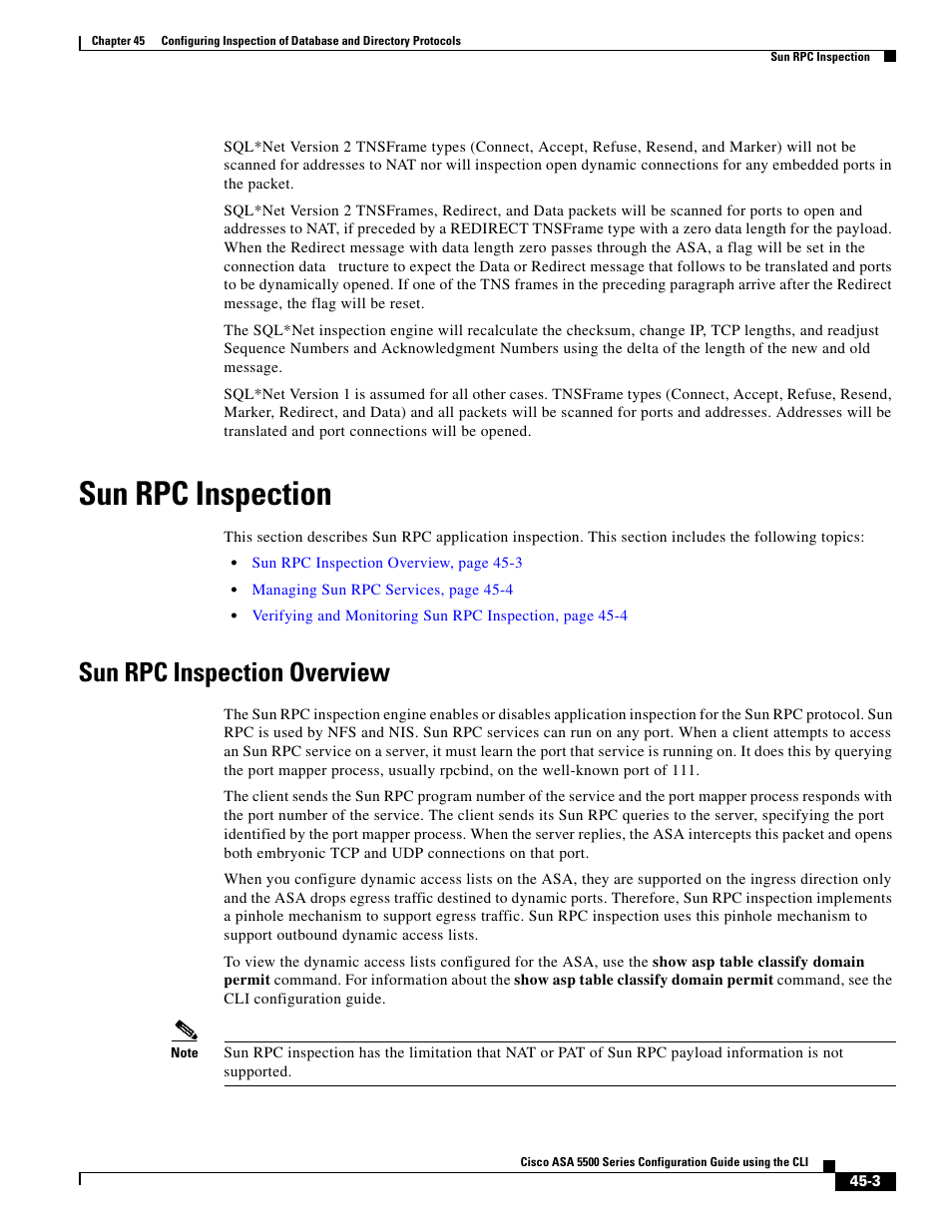 Sun rpc inspection, Sun rpc inspection overview | Cisco ASA 5505 User Manual | Page 943 / 1994