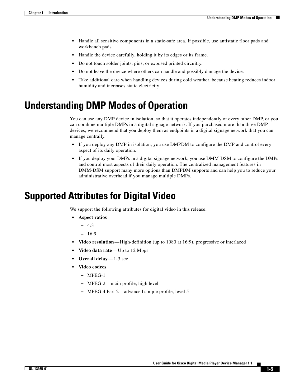 Understanding dmp modes of operation, Supported attributes for digital video | Cisco OL-13985-01 User Manual | Page 5 / 10