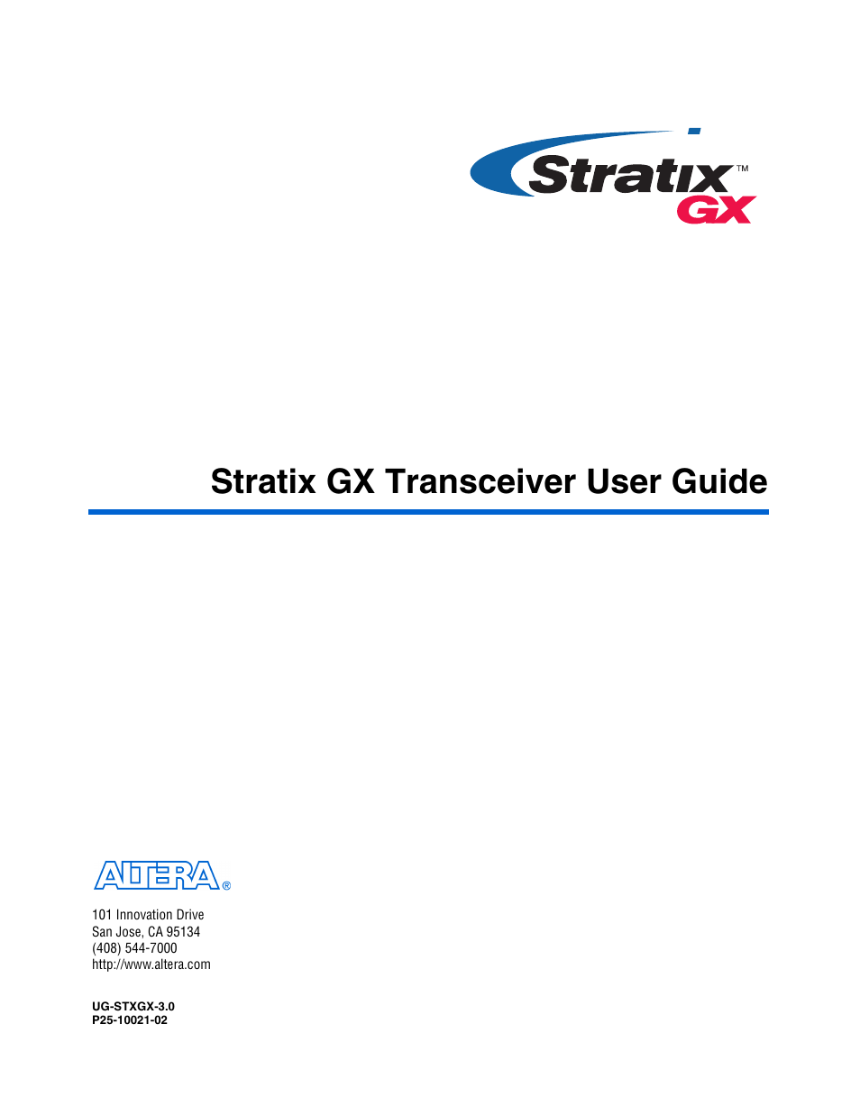 Altera Stratix GX Transceiver User Manual | 318 pages