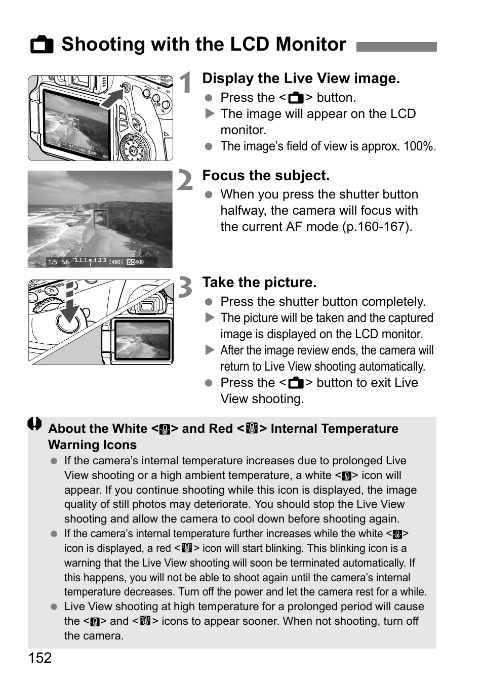Shooting with the lcd monitor, A shooting with the lcd monitor | Canon EOS 60D User Manual | Page 152 / 320