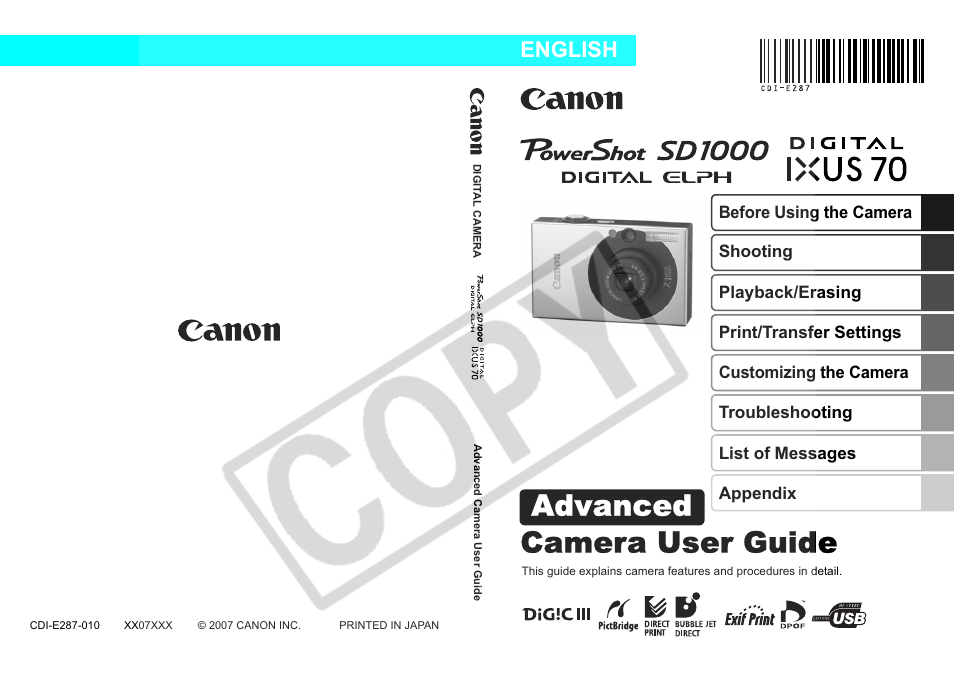 Canon Leather Soft Case 70 User Manual | 163 pages