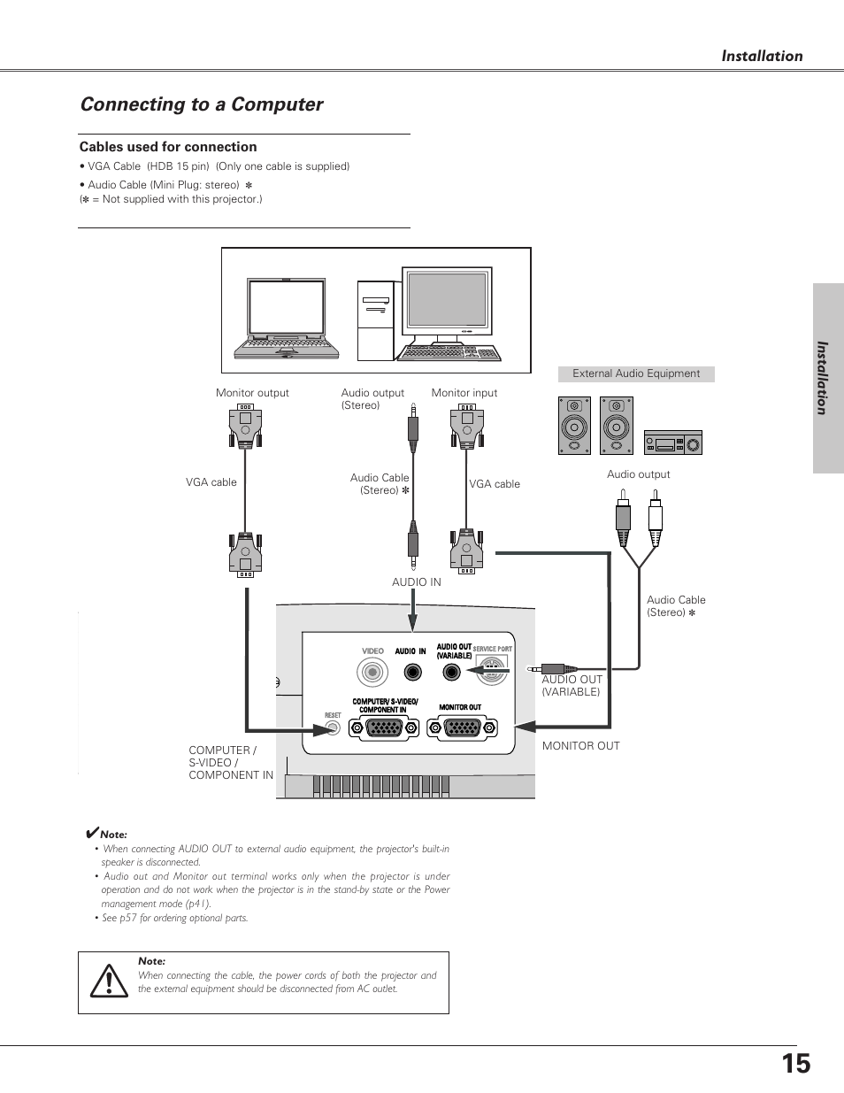 Connecting to a computer, Installation | Canon LV-S4 User Manual | Page 15 / 60