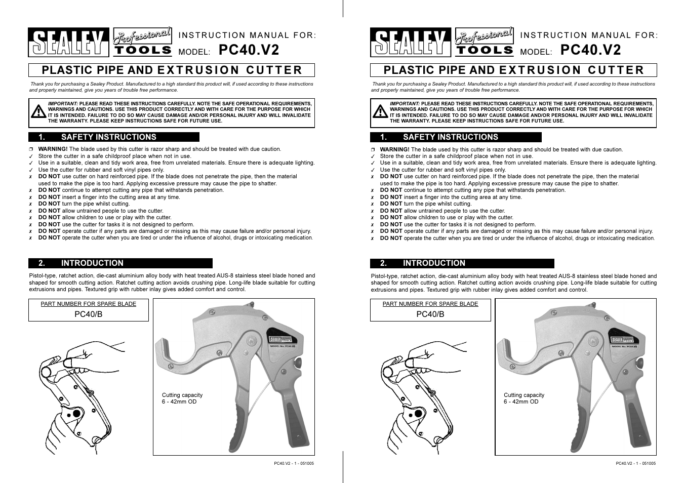 Sealey PC40 User Manual | 2 pages