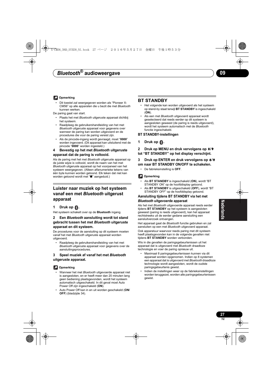 Bluetooth, Audioweergave, Bt standby | Pioneer X-CM56 User Manual | Page 163 / 244