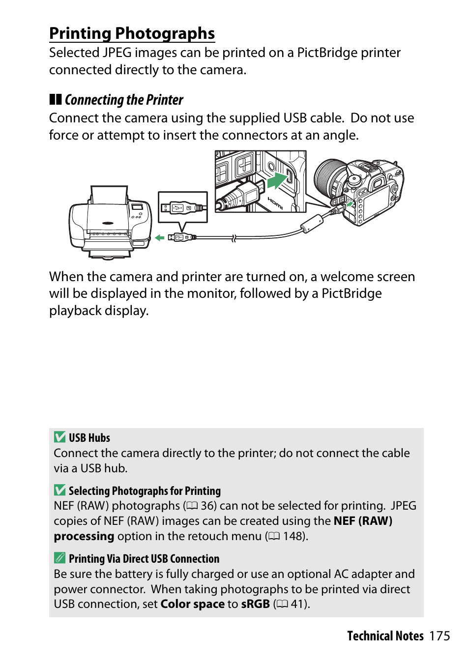 Printing photographs, Connecting the printer | Nikon D7200 body User Manual | Page 175 / 202