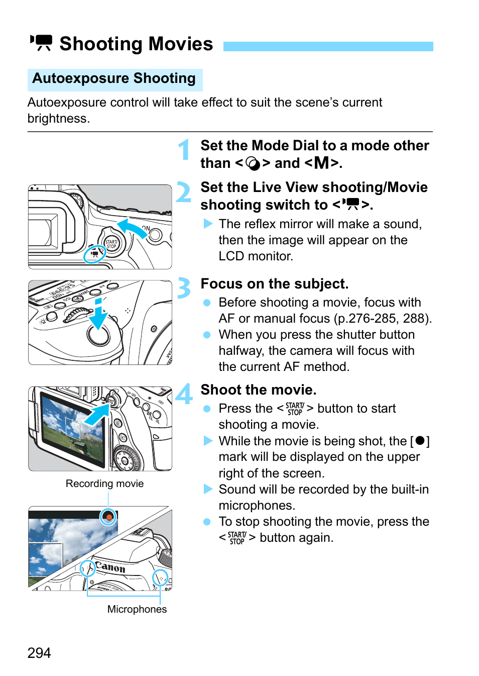 Shooting movies, Kshooting movies | Canon EOS 80D User Manual | Page 294 / 526