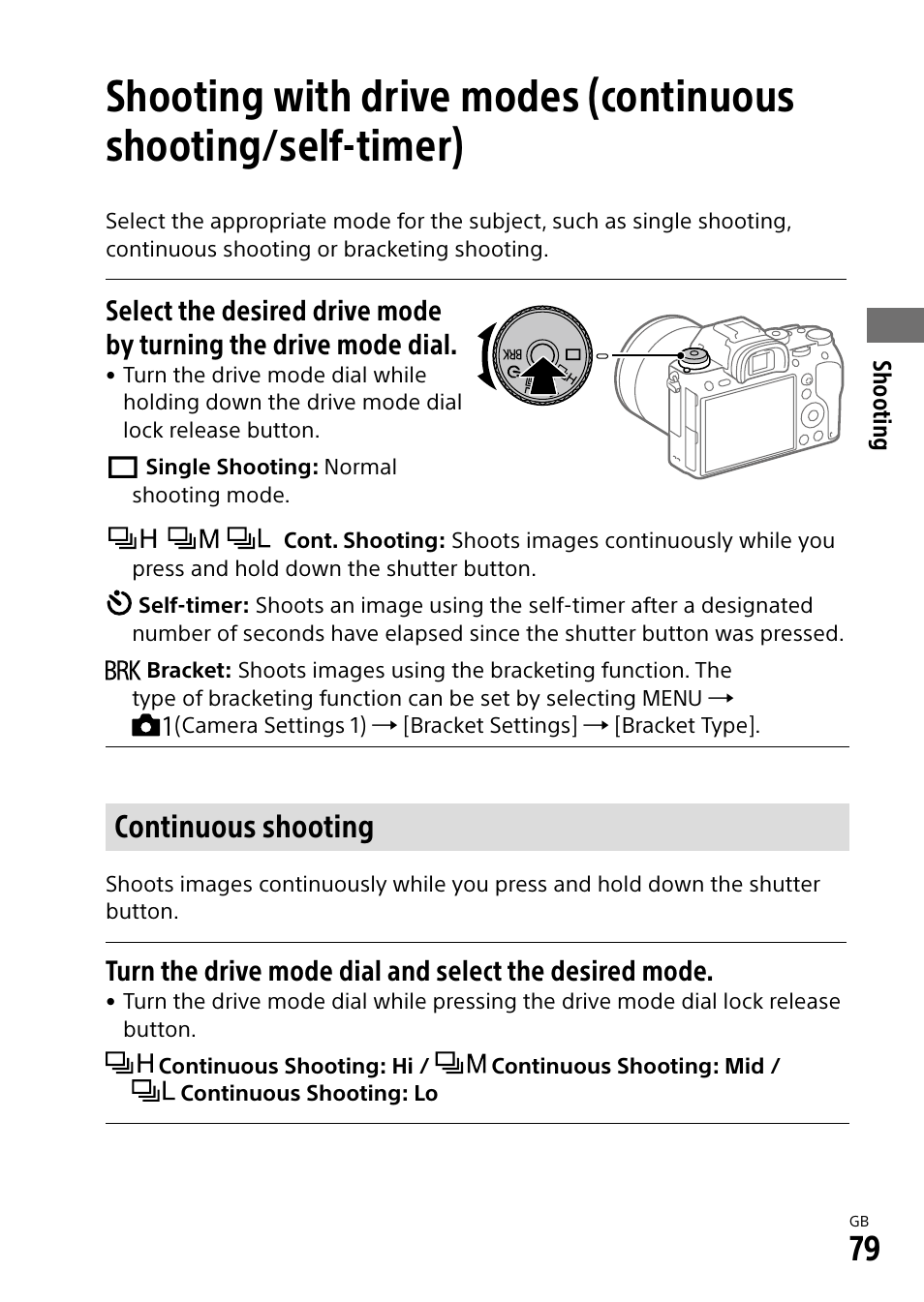 Continuous shooting | Sony Alpha 9 User Manual | Page 79 / 263
