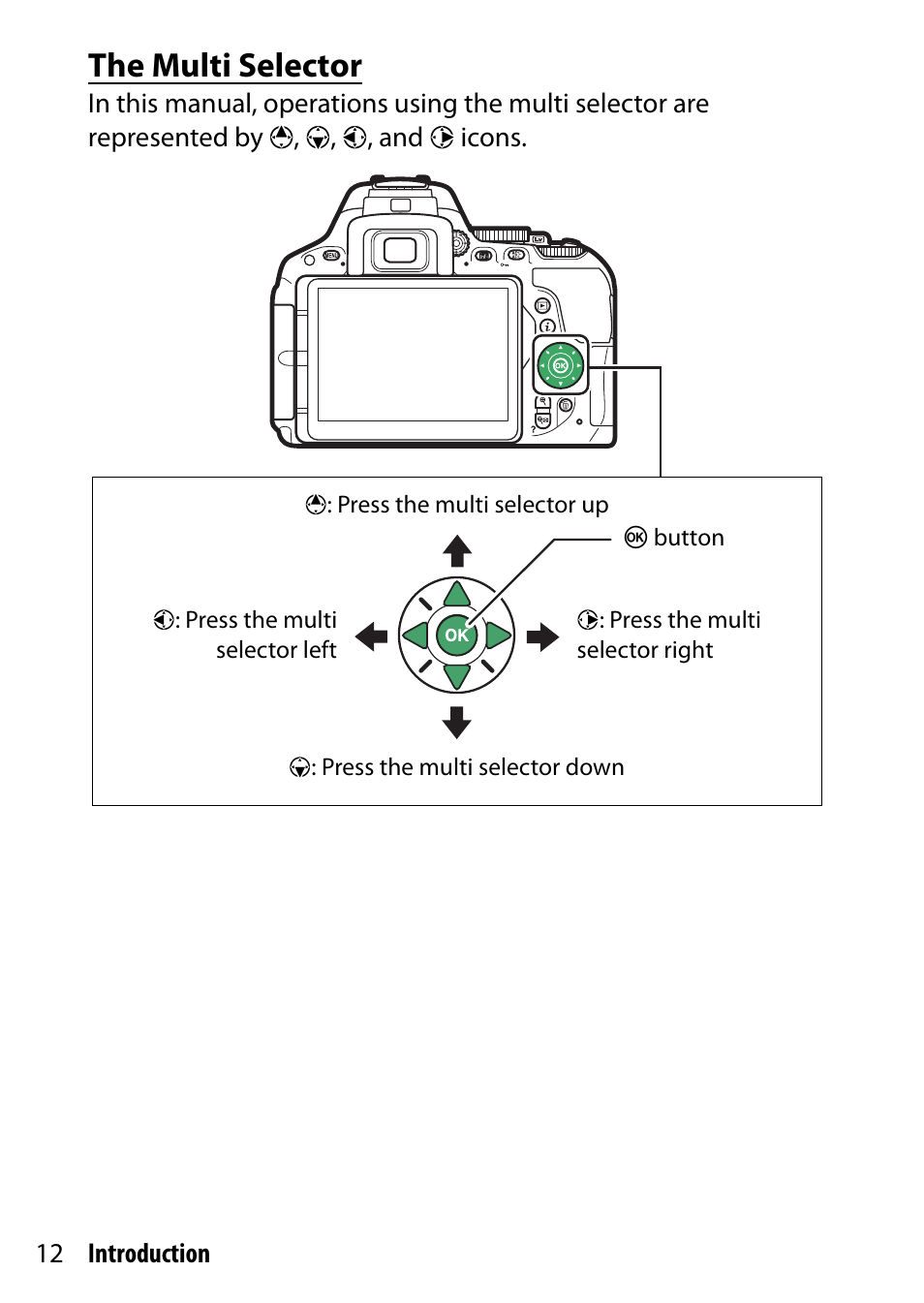 The multi selector | Nikon D5500 User Manual | Page 36 / 436