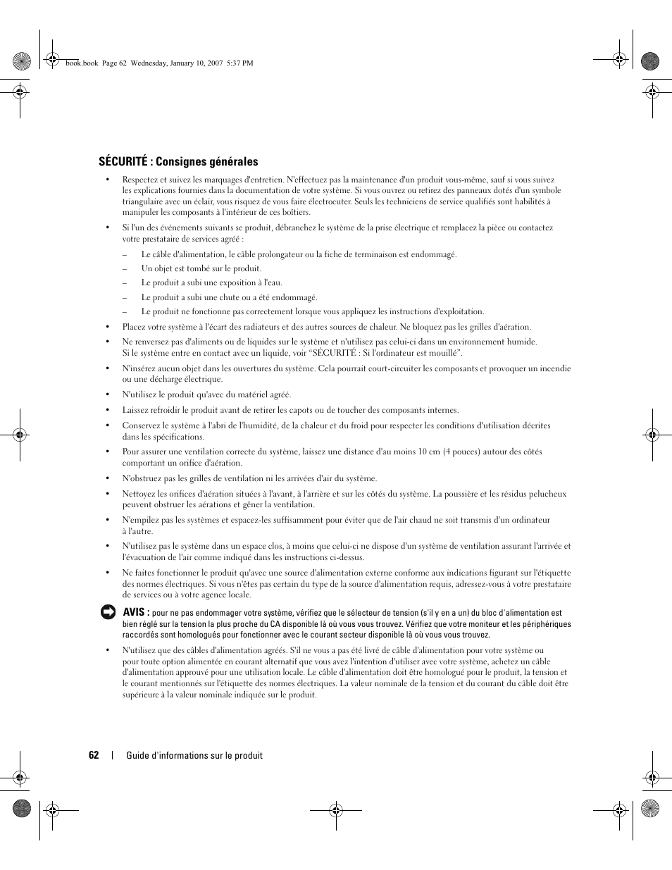 Sécurité : consignes générales | Dell ECX User Manual | Page 64 / 222