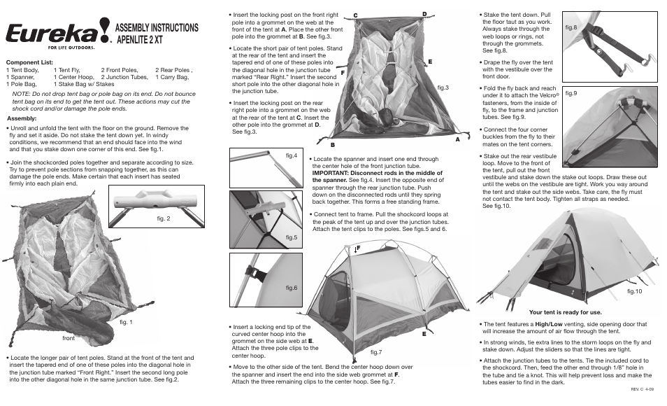 Eureka alpenlite 2XT User Manual | 2 pages