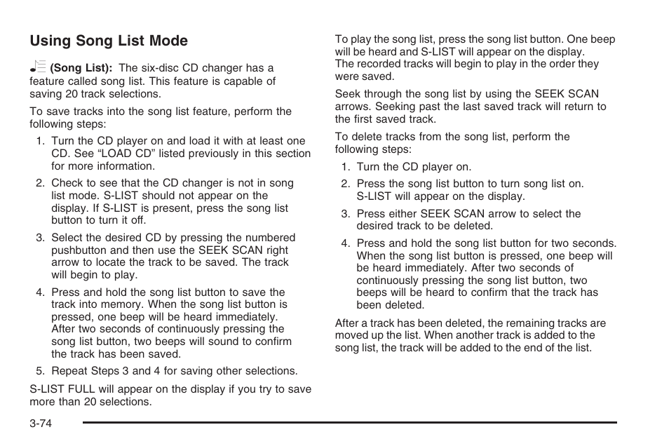 Using song list mode r | Hummer 2006 H3 User Manual | Page 198 / 420
