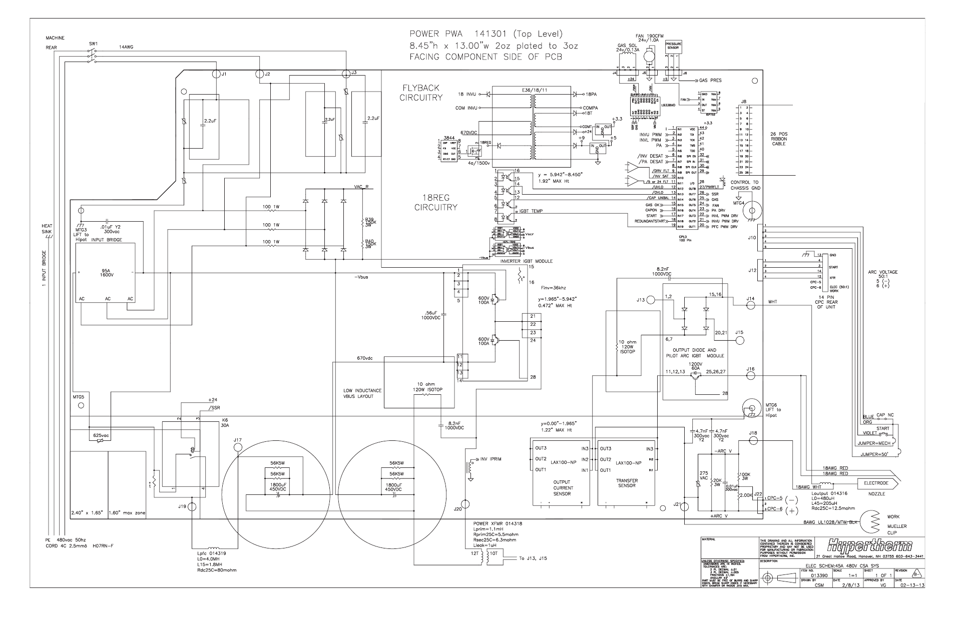 Power board wiring diagram: 480 v csa, Power board wiring diagram: 480