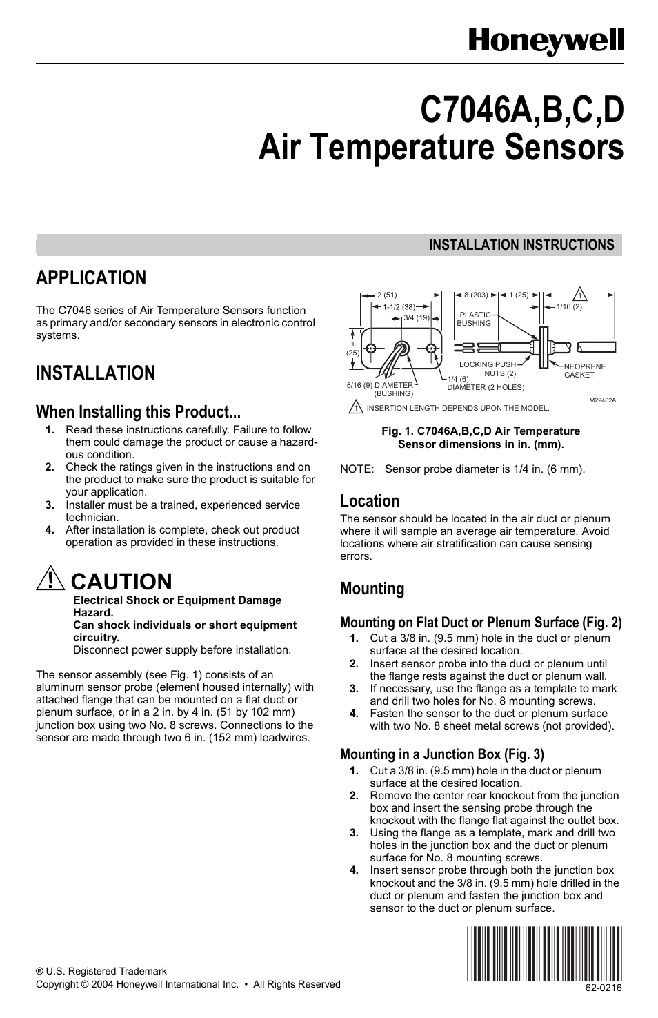 Honeywell C7046A User Manual | 4 pages