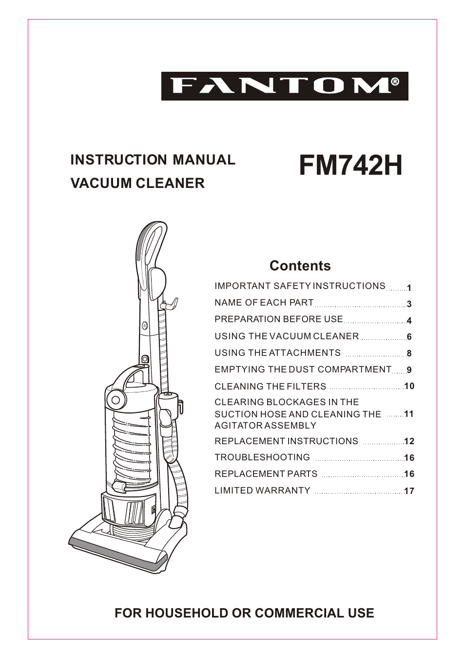 Fantom Vacuum FM742H User Manual | 19 pages