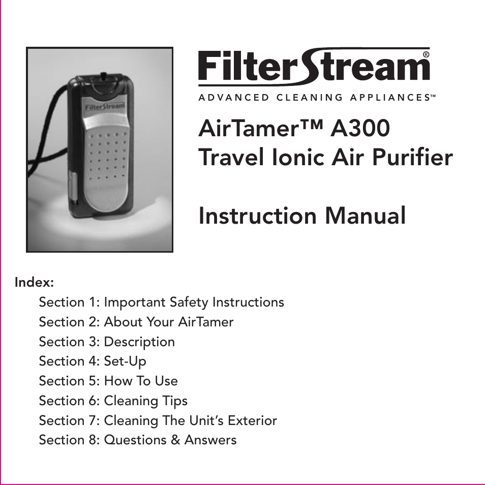 FilterStream AIRTAMER A300 User Manual | 12 pages