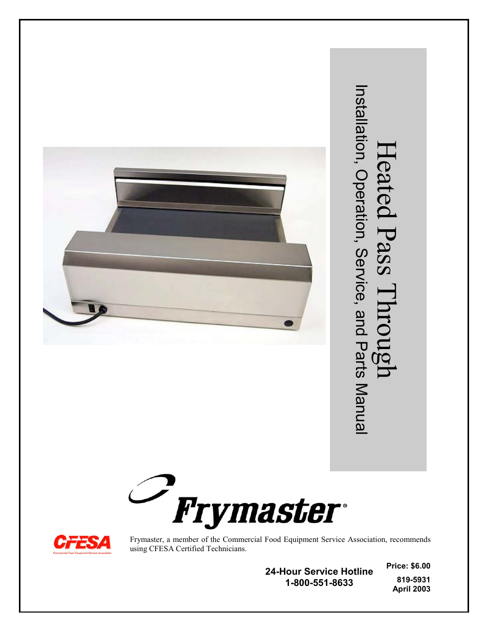 Frymaster Heated Pass Through none User Manual | 12 pages