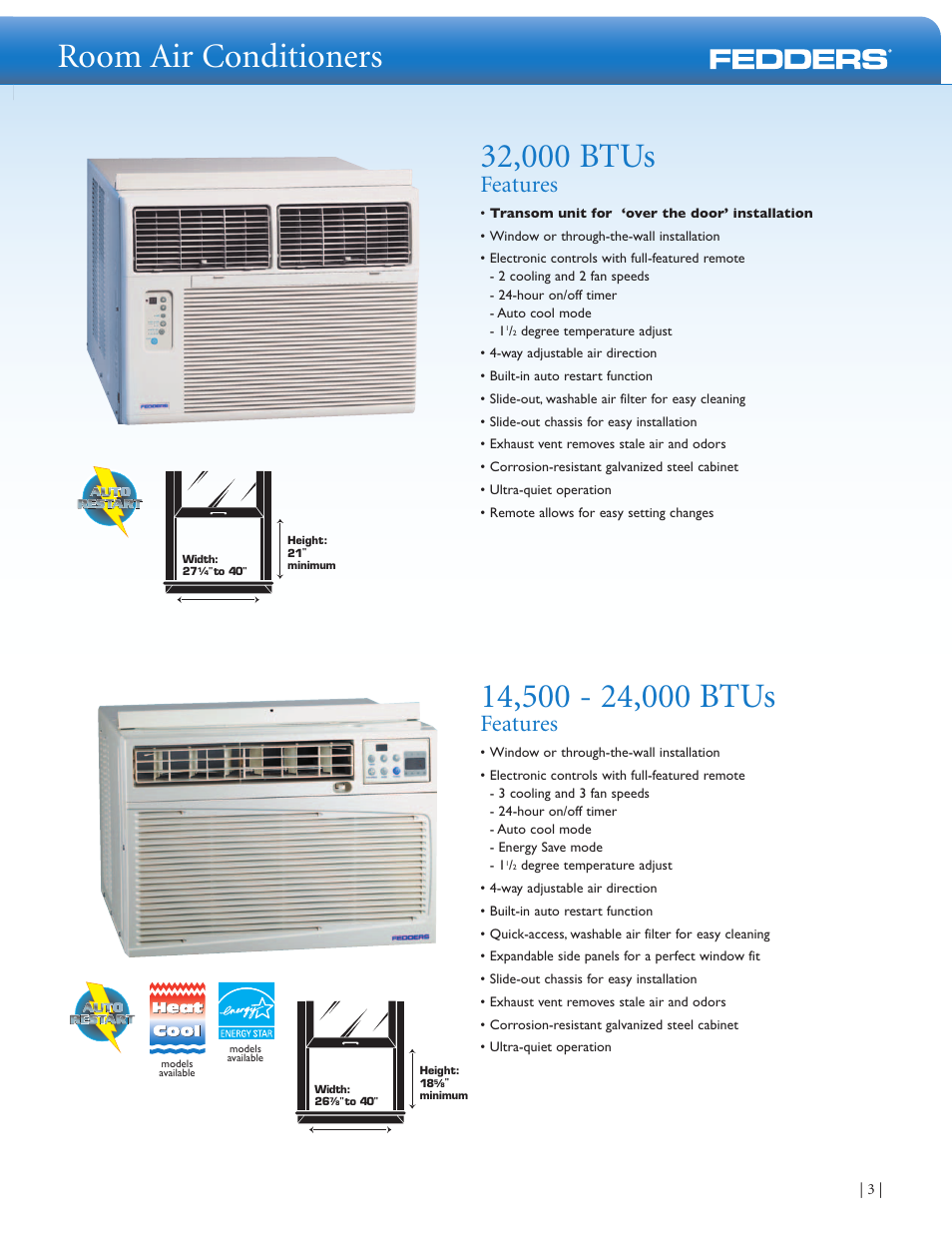 Room Air Conditioners Features Fedders Room Air Conditioners User Manual Page 3 8