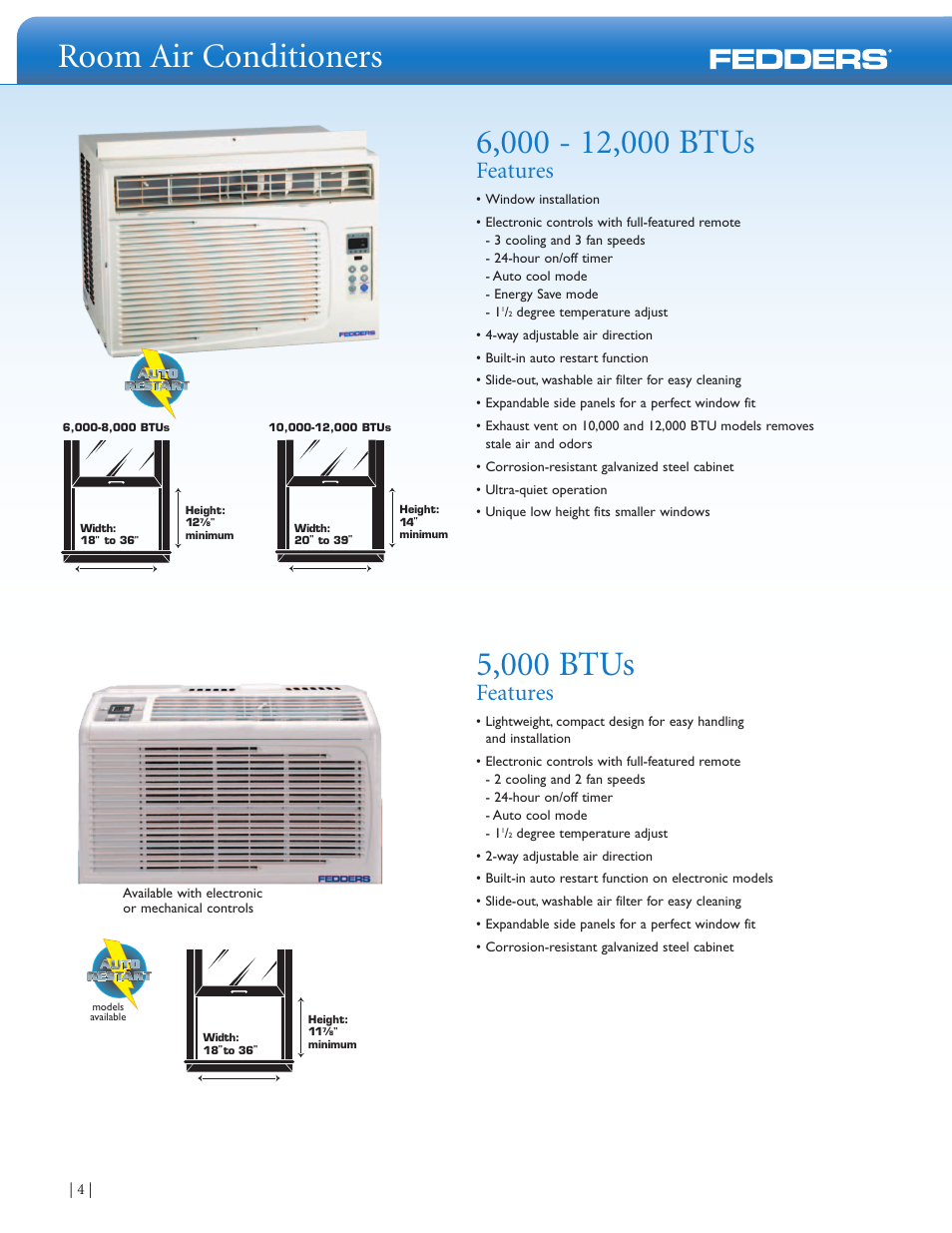 Room air conditioners, 5,000 btus, Features Fedders Room Air Conditioners User Manual Page 4