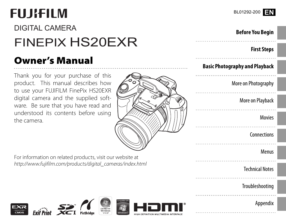 HS20EXR HS22EXR stampato Manuale di Istruzioni Guida Utente 132 pagine Fujifilm 
