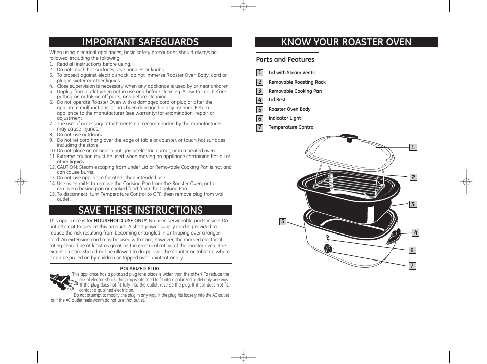 Save these instructions important safeguards, Know your roaster oven ...