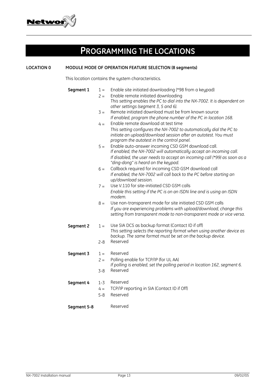 Programming the locations, Rogramming the locations | GE NetworX NX-7002 User Manual | Page 13 / 39